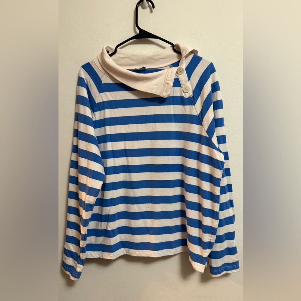 J. Crew Blue and Cream Striped Polo‎ XL